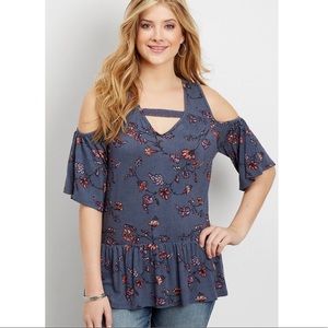 Maurices floral peplum cold shoulder top size 0x women